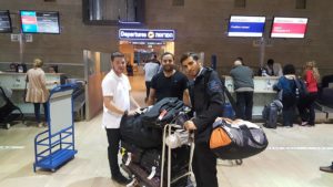 Dvir and Moshe at the airport playing the prank.
