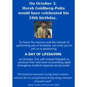 Remembering Hersh: A Day of Lifesaving In memory of Hersh Goldberg-Polin