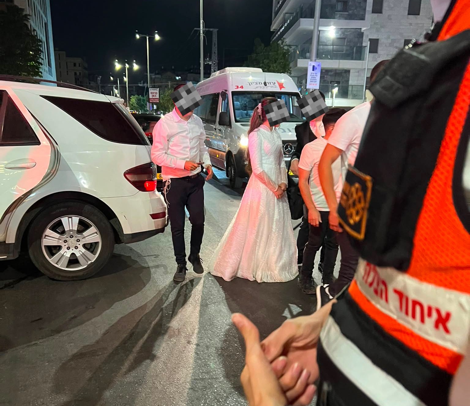 United Hatzalah medics respond to a car accident involving a bride and a groom.