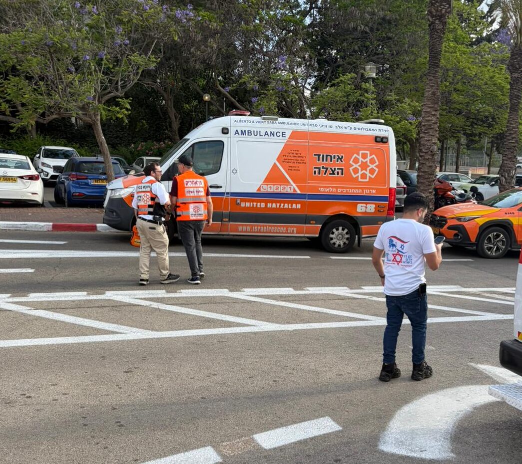 United Hatzalah ambulance outside of Bar Ilan University at the scene of a cardiac arrest in Ramat Gan