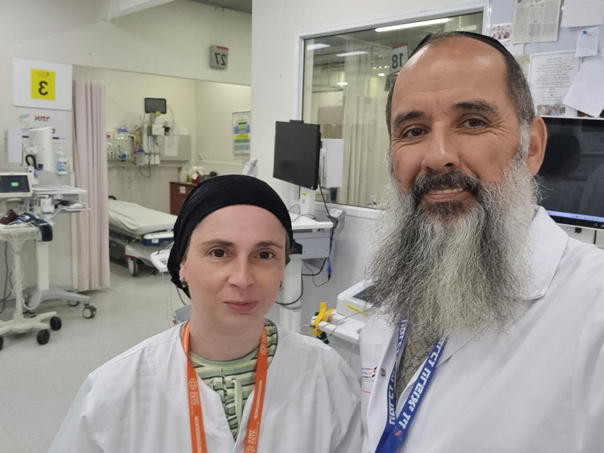 United Hatzalah volunteers Mordechai and Chana Arama in Ziv Hospital in Tzfat