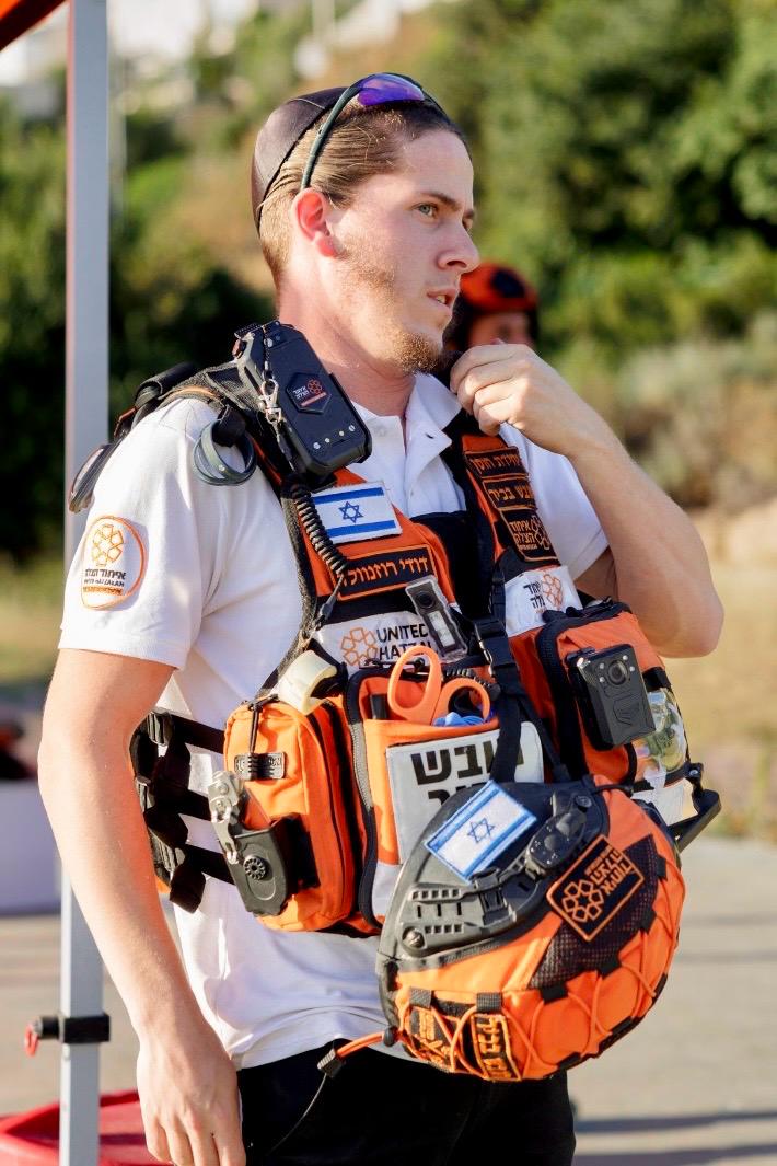 United Hatzalah First Responder Dudi Rosenfeld wearing his full medical gear