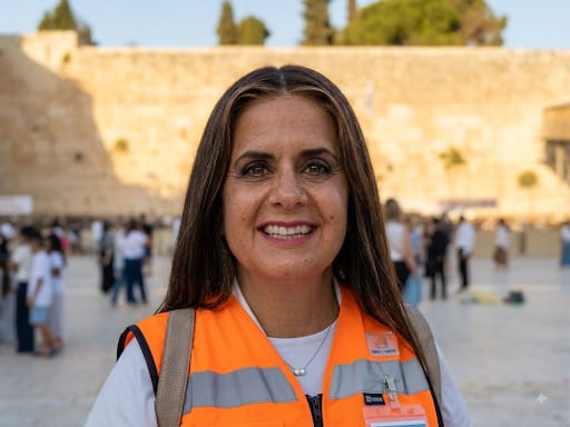 United Hatzalah Volunteeer Karen Arieli at the Western Wall, Kotel, in the Old City of Jerusalem