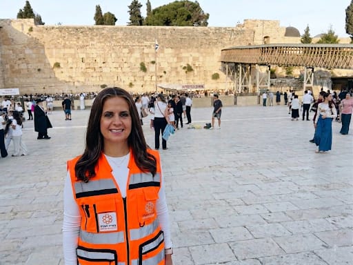 United Hatzalah Volunteeer Karen Arieli at the Western Wall, Kotel, in the Old City of Jerusalem